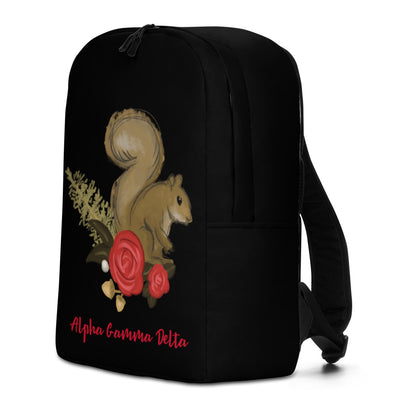 Alpha Gamma Delta Squirrel Black Backpack in side view