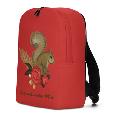 Alpha Gamma Delta Squirrel Red Backpack shown in side view