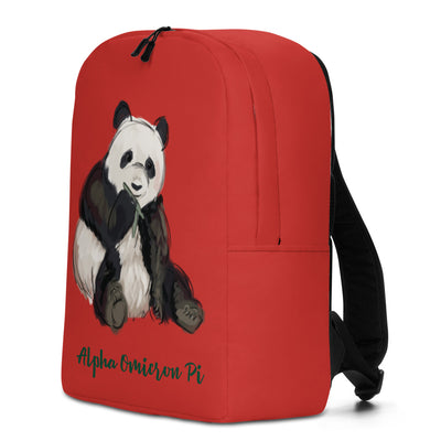 Alpha Omicron Pi Panda Red Backpack showig left side view