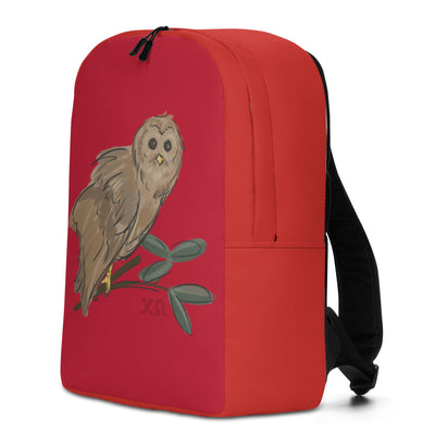 Chi Omega Owl Mascot Red Backpack showing right side of bag