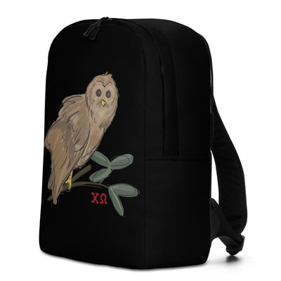 Chi Omega Owl Mascot Black Backpack showing right side of bag