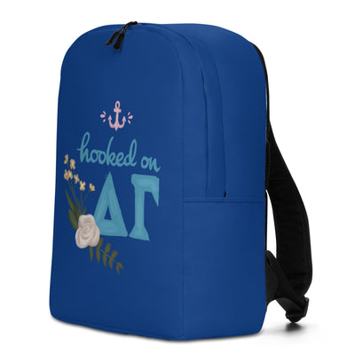 Delta Gamma Hooked on DG Navy Blue Backpack showing side view
