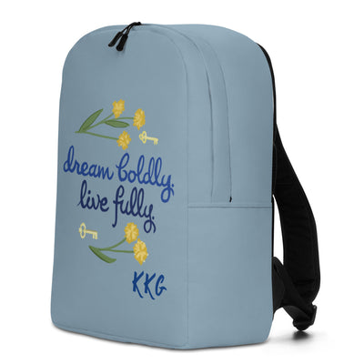 Side view of Kappa Kappa Gamma "Dream Boldly. Live Fully" backpack! 