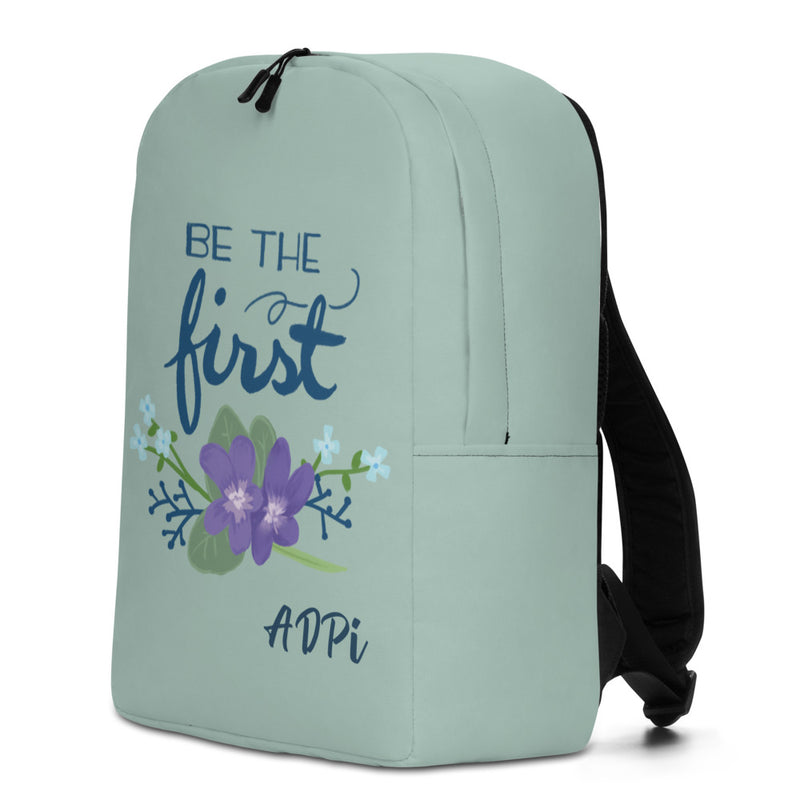 Alpha Delta Pi Be The First Green Backpack shown in side view