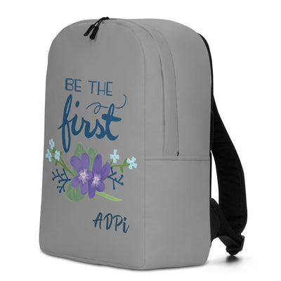 Alpha Delta Pi Be The First Gray Backpack shown in side view