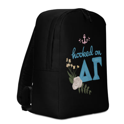 Right side view of Delta Gamma "Hooked on DG" Black backpack