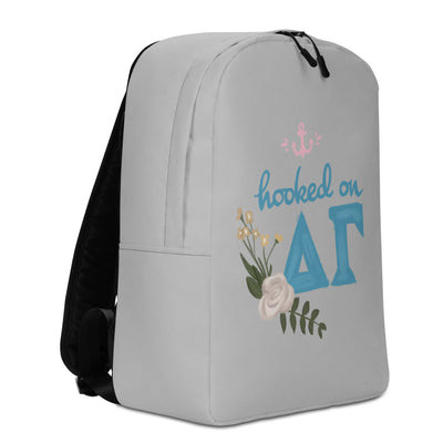 Delta Gamma Hooked on DG Gray Backpack showing left side view