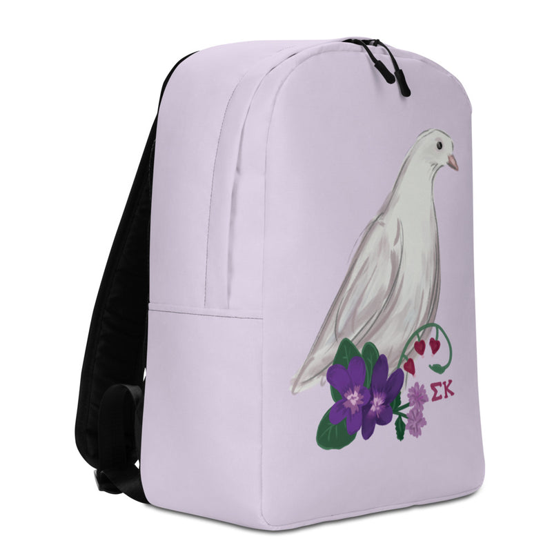 Sigma Kappa Dove Mascot Lavender Backpack showing left side view