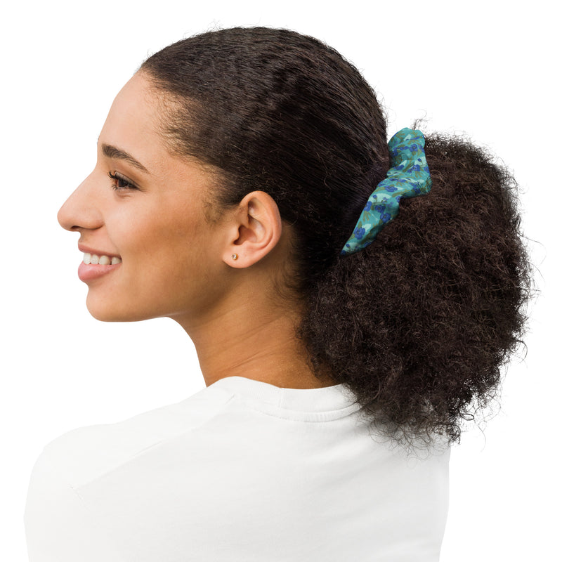 Tri Delta Pansy Floral Print Scrunchie shown in woman&