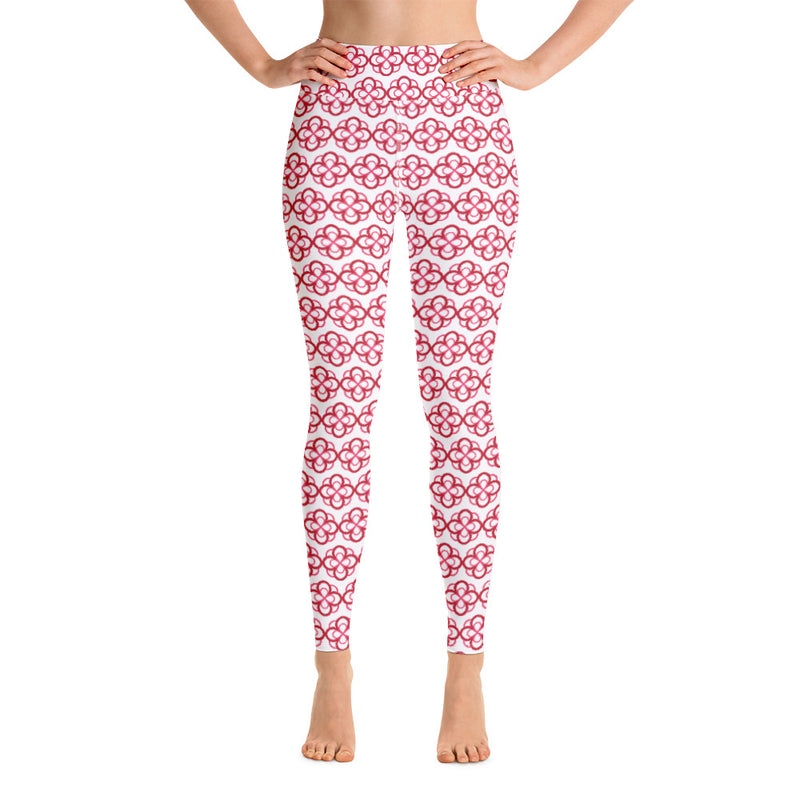 Alpha Omicron Pi Infinity Rose Yoga Leggings in front view on model