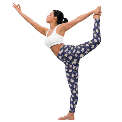 Delta Gamma Navy Blue Floral Print Yoga Leggings on yogini