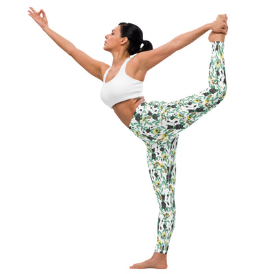 Kappa Alpha Theta Pansy Floral Print Yoga Leggings, White on model