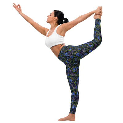 Sigma Alpha Epsilon Pi Floral Print Yoga Leggings, Navy Blue shown in side view