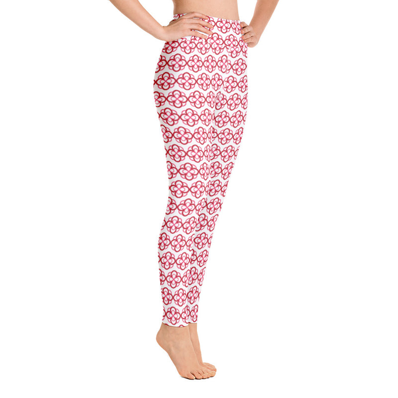 Alpha Omicron Pi Infinity Rose Yoga Leggings showing right side view on model