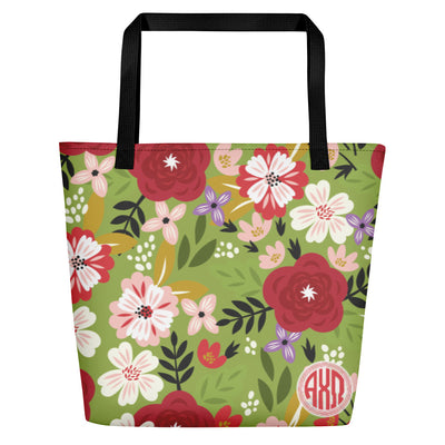 Alpha Chi Omega Sorority Tote Bag in modern floral print in greencastle