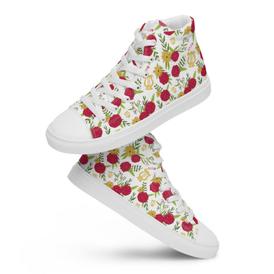 Alpha Chi Omega Sorority High Tops in white in stacked view