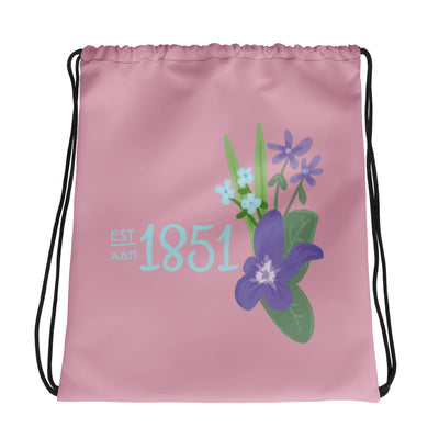 Alpha Delta Pi sorority 1851 drawstring bag in pink in full view