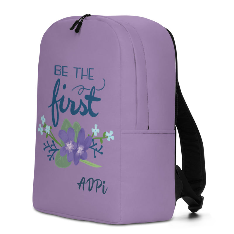 Alpha Delta Pi Sorority Backpack in side view with motto, colors and symbols.