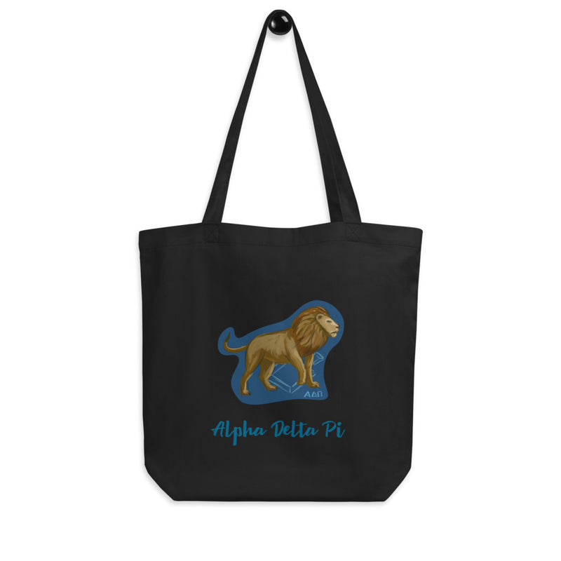 Alpha Delta Pi Sorority Tote Bag in black shown on a hook