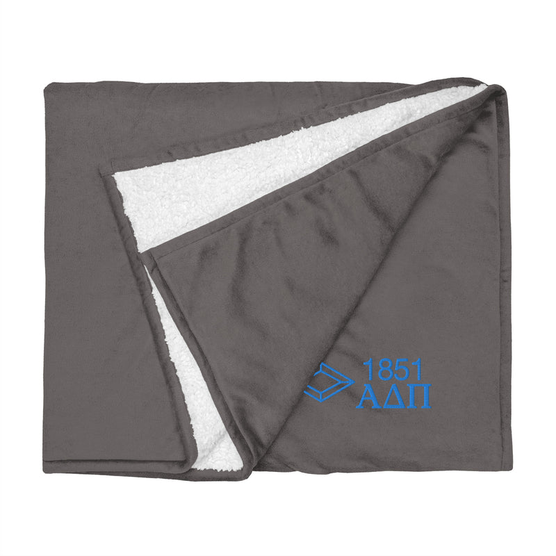 Alpha Delta Pi Plush Embroidered Sherpa Blanket in gray shown flat