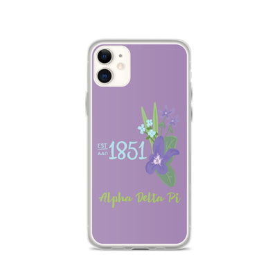 Alpha Delta Pi Sorority iPhone 11 Case with 1851 design in woodland violet