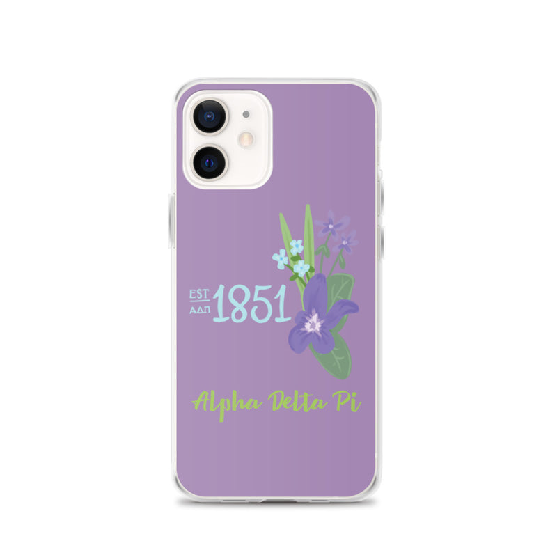 Alpha Delta Pi Sorority iPhone 12 Case with 1851 design in woodland violet