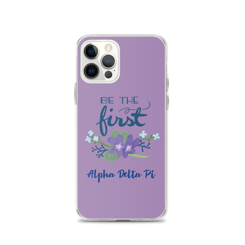Alpha Delta Pi Sorority iPhone 12 Pro Case with Be the First motto design in violet