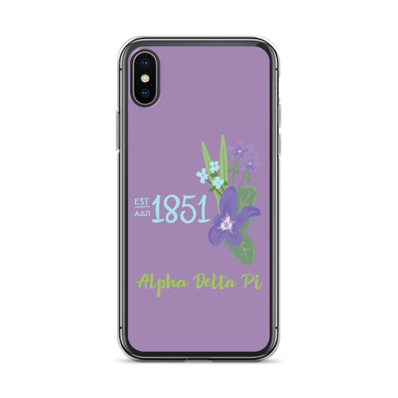 Alpha Delta Pi Sorority iPhone X, XS Case with 1851 design in woodland violet