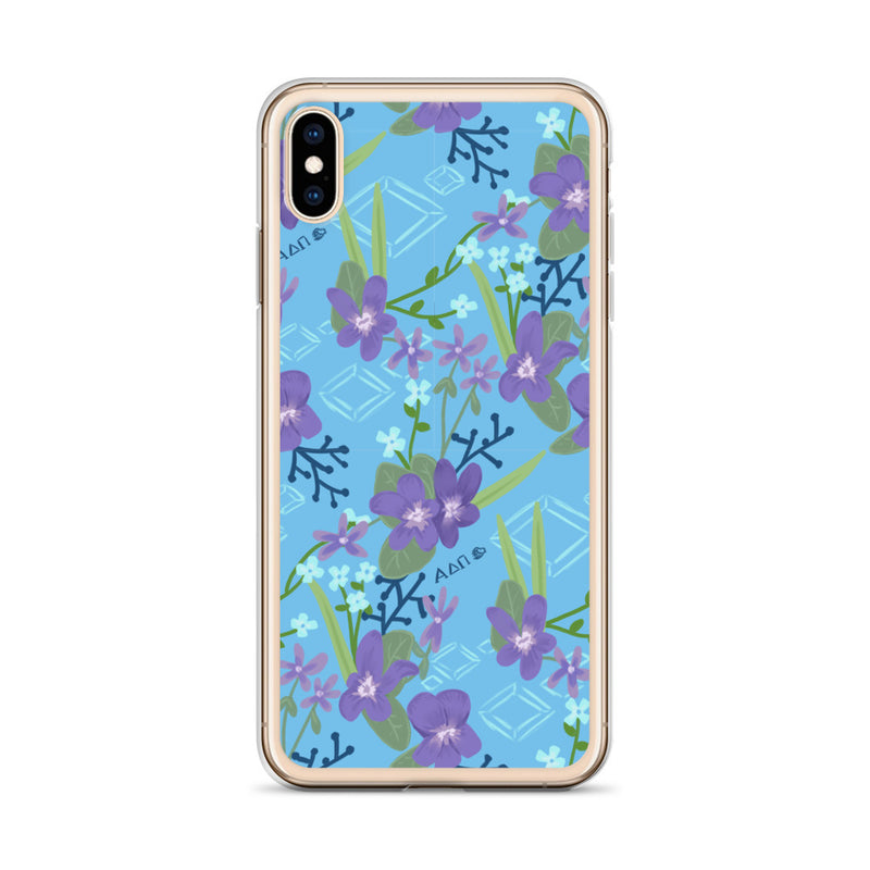 Our Alpha Delta Pi iPhone XS case shows off the ADII colors and flower