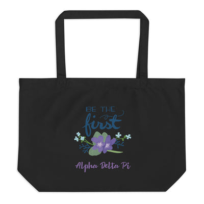 Alpha Delta Pi Sorority Tote Bag in black shown flat