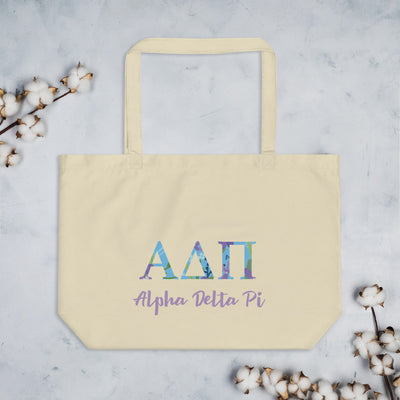 Alpha Delta Pi Sorority Tote Bag shown in natural oyster color 