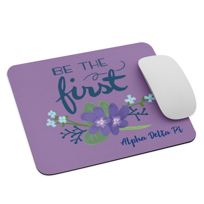 Alpha Delta Pi Mouse Pad in woodland violet with motto design show with mouse