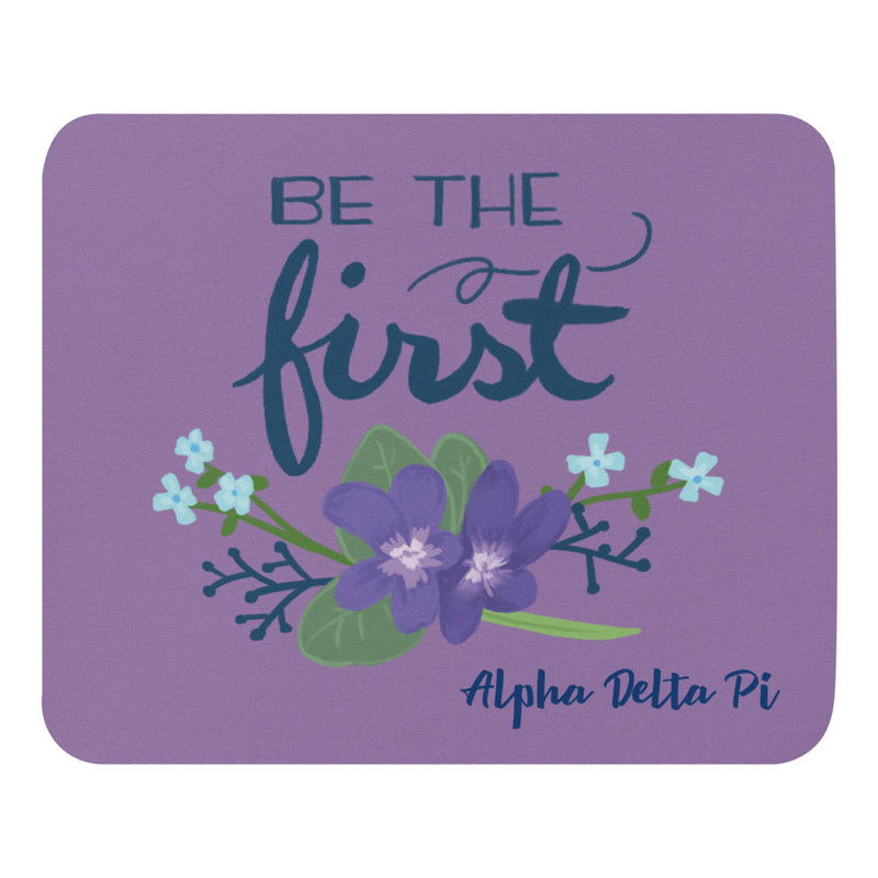 Alpha Delta Pi Mouse Pad in woodland violet with motto design in full view