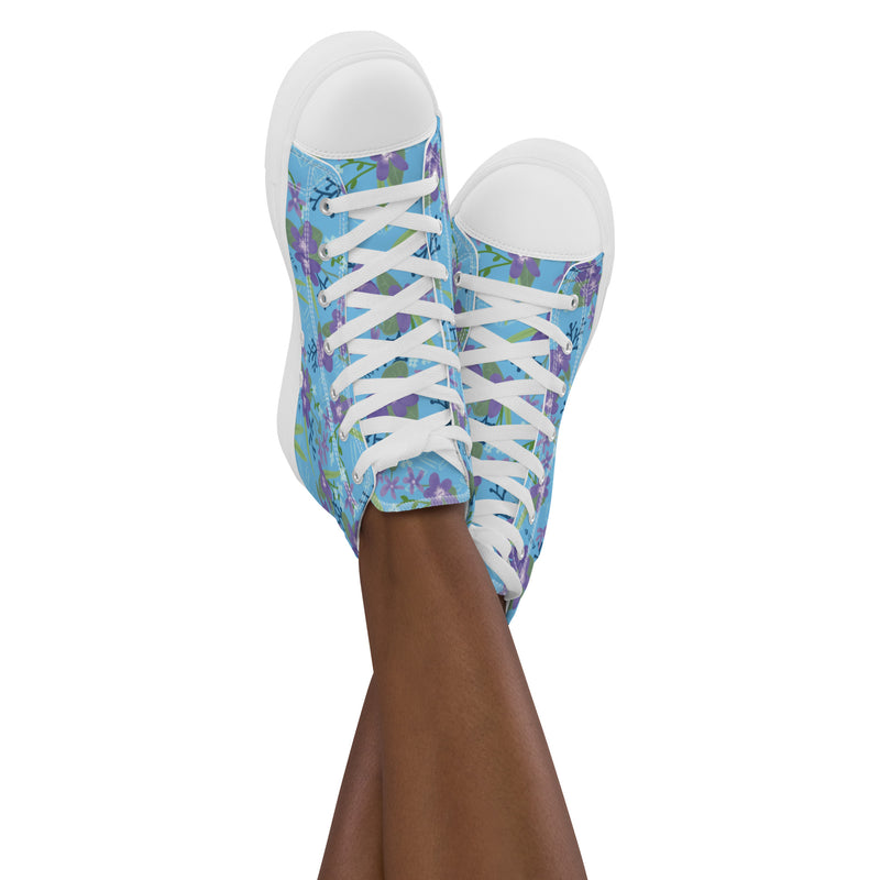 Alpha Delta Pi Sorority High Tops in floral print on model&