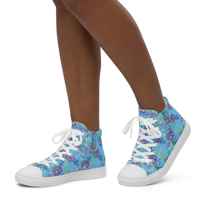 Alpha Delta Pi Sorority High Tops in Adelphean blue on model's feet