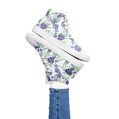 Alpha Delta Pi Sorority High Tops in white perched on woman's feet 