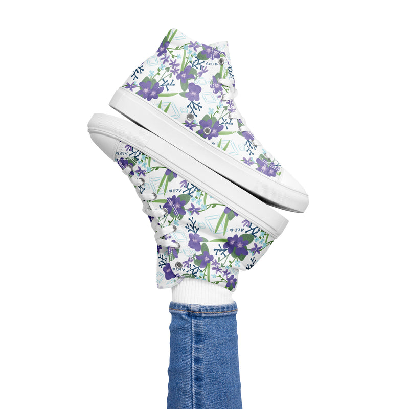 Alpha Delta Pi Sorority High Tops in white perched on woman&