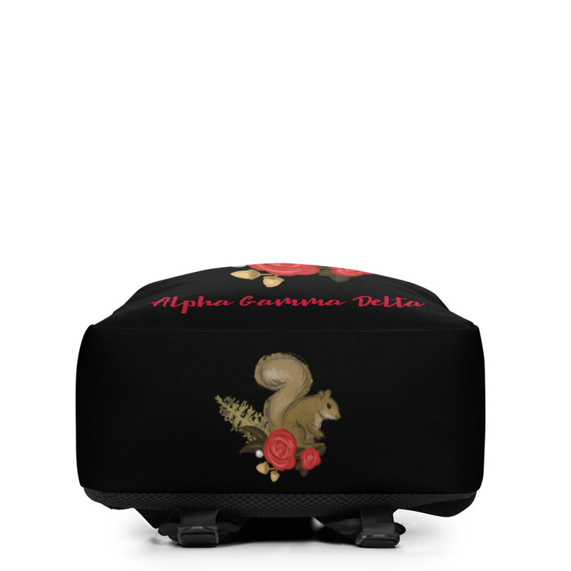 Alpha Gamma Delta Sorority Backpack in Black showing bottom of backpack