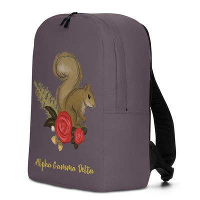 Alpha Gamma Delta Sorority Backpack with squirrel design in side view