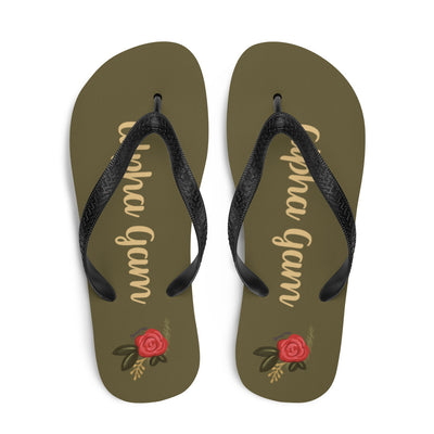 Alpha Gamma Delta Sorority Flip-Flops shown in top view