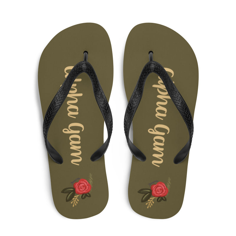 Alpha Gamma Delta Sorority Flip-Flops shown in top view