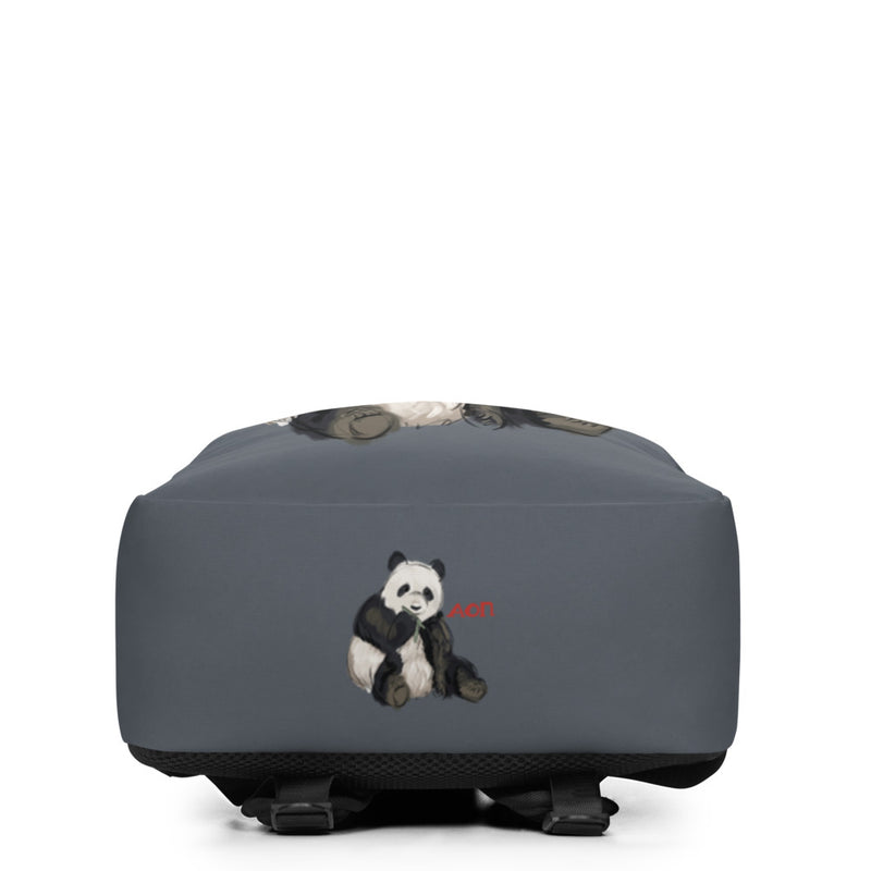 Alpha Omicron Pi Sorority Backpack with Panda mascot design in gray showing bottom of bag