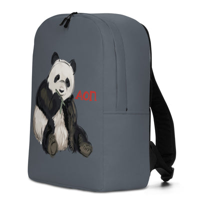 Alpha Omicron Pi Sorority Backpack with Panda mascot design in gray showing side view