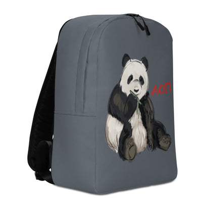 Alpha Omicron Pi Sorority Backpack with Panda mascot design in gray showing other side view