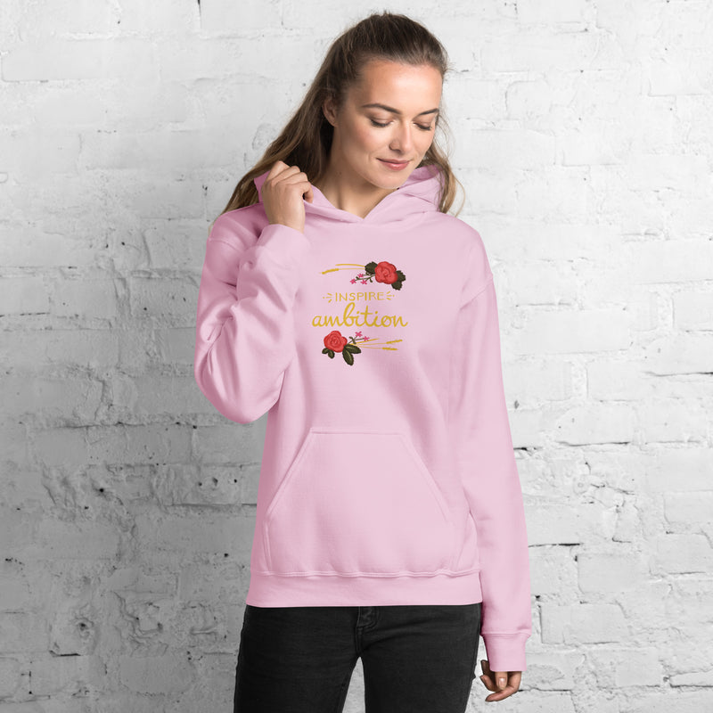 Alpha Omicron Pi Inspire Ambition Comfy Unisex Hoodie in pink on model