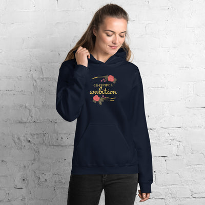 Alpha Omicron Pi Inspire Ambition Comfy Unisex Hoodie in Navy blue on model