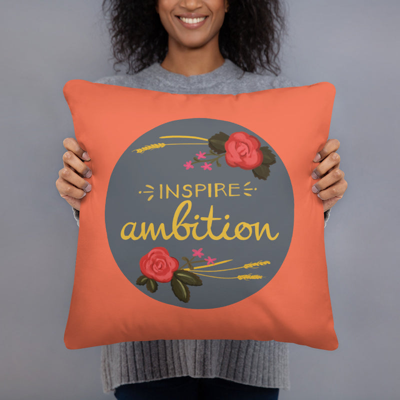 Alpha Omicron Pi Inspire Ambition Coral Pillow being held by model