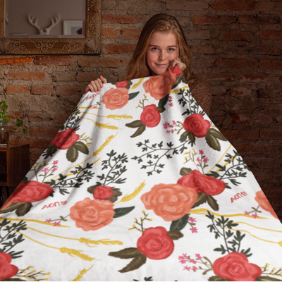 Alpha Omicron Pi Sorority Blanket shown with model