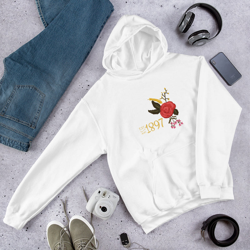 Alpha Omicron Pi Sorority Hoodie in white in lifestyle photo