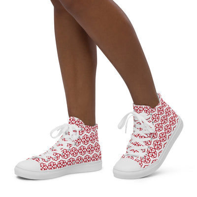 Alpha Omicron Pi Sorority High Tops with infinity rose design on model's feet